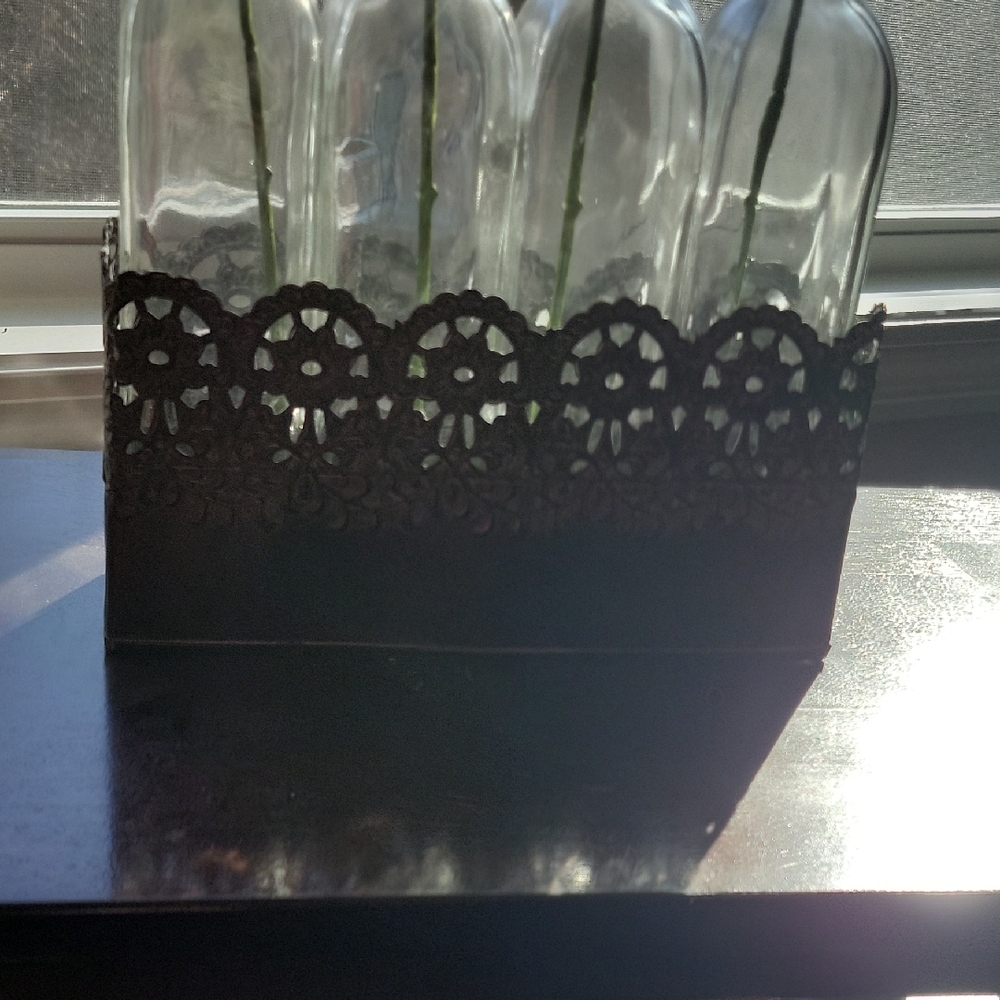 Pink Artificial Flower Arrangement in Clear Glass Bottles - Picture 4 of 5